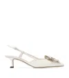 Jimmy Choo Latte Shiny Nappa Leather Slingbacks With Lace Corsage In Multi