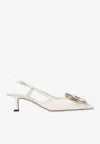 Jimmy Choo Latte Shiny Nappa Leather Slingbacks With Lace Corsage In White