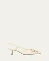 Jimmy Choo Latte Shiny Nappa Leather Slingbacks With Lace Corsage