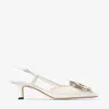 Jimmy Choo Latte Shiny Nappa Leather Slingbacks With Lace Corsage In Brown