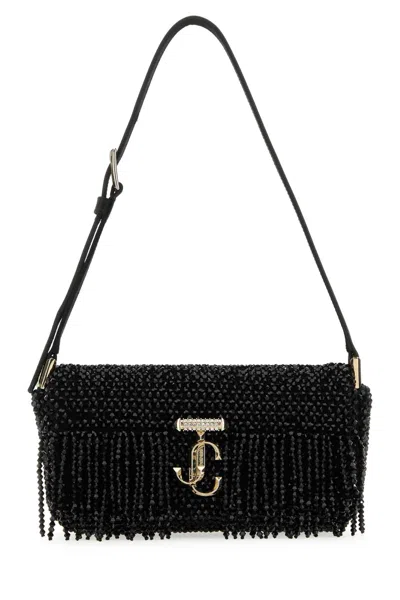 Jimmy Choo Mini Avenue Satin Shoulder Handbag In Black
