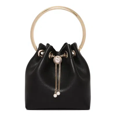 Jimmy Choo Bon Bon Leather Bucket Chain Shoulder Bag In Black