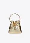 Jimmy Choo Shiny Mirror-effect Bon Bon Bag With Chain Drawstring And Metal Handle In Gold