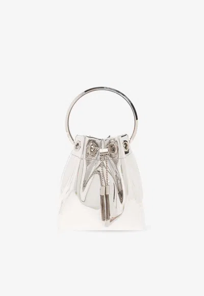 Jimmy Choo Mini Bon Bon Mirrored Leather Bucket Bag In Silver