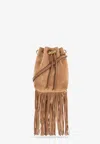 Jimmy Choo Mini Cinch Suede Bucket Bag With Fringe Tassels In Brown