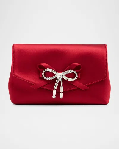 Jimmy Choo Mini Crystal Bow-embellished Satin Crossbody Bag In Red