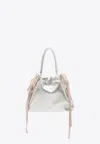Jimmy Choo Drawstring Mini Embellished Leather Shoulder Bag In Silver