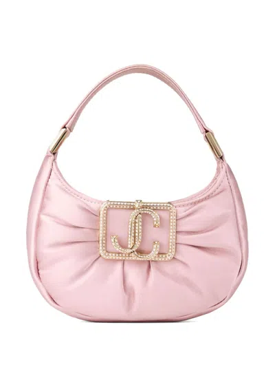 Jimmy Choo Edie Mini Embellished Ruched Satin Shoulder Bag In Pink