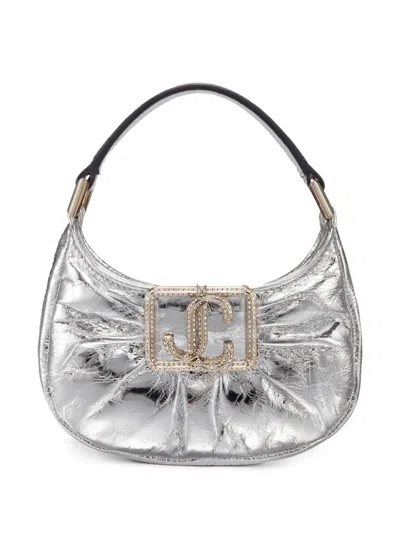 Jimmy Choo Edie Mini Embellished Ruched Satin Shoulder Bag In Silver