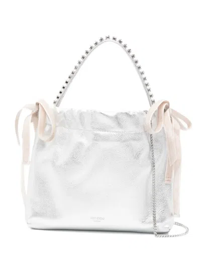 Jimmy Choo Mini Embellished Drawstring Tote Bag In Silver