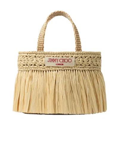 Jimmy Choo Mini Fringe Tote Bag In Neutral