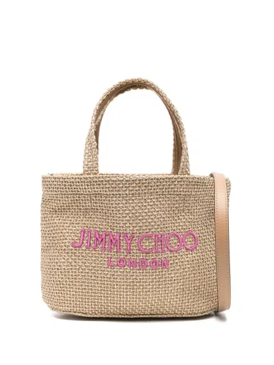 Jimmy Choo Mini Metallic Raffia Beach Tote Bag In Gold