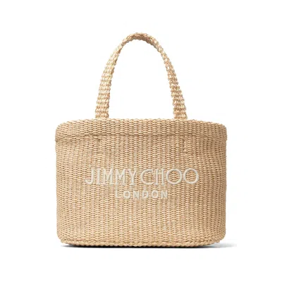 Jimmy Choo Mini Logo-embroidered Beach Bag In Neutral