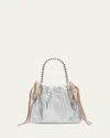 Jimmy Choo Drawstring Mini Embellished Leather Shoulder Bag In Silver