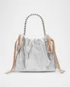 Jimmy Choo Drawstring Mini Embellished Leather Shoulder Bag In Silver