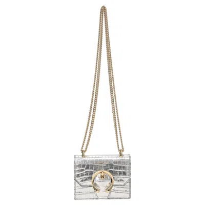 Jimmy Choo Mini Paris Metallic Croc-embossed Super Mini Bag In Silver Leather