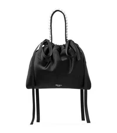 JIMMY CHOO MINI SATIN BOW-DETAIL DRAWSTRING BAG