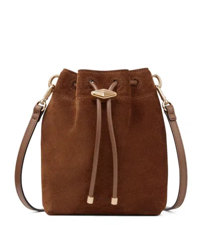 Jimmy Choo Mini Suede Cinch Bucket Bag In Tan/gold