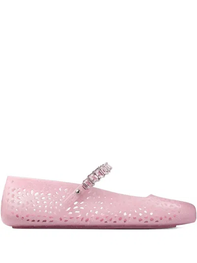 Jimmy Choo Mini Translucent Sandal With Crystal Embellishments In Rosa