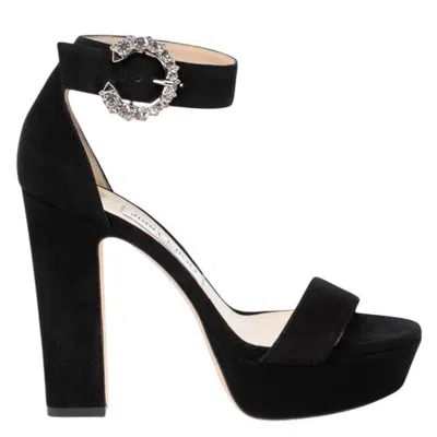 Jimmy Choo Mionne 120 Embellished Suede Platform Sandals In Black