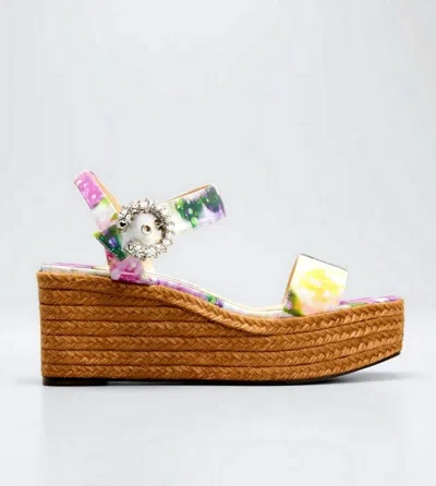 Pre-owned Jimmy Choo Mirabelle 70 Fabric Crystal Buckle Wedge Espadrille Sandal Eu 37 Us 7 In Multicolor