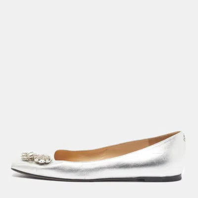 Pre-owned Jimmy Choo Mirele Size 36.5 Silver Leather Ballet Flats