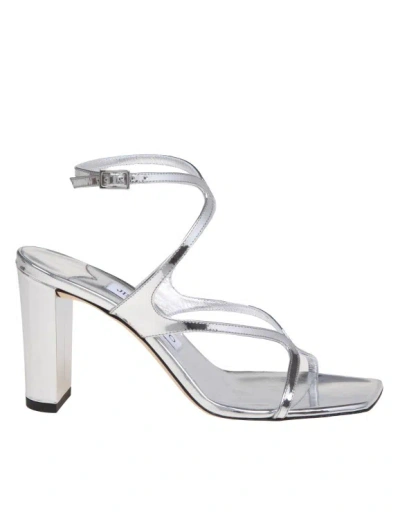 JIMMY CHOO MIRROR EFFECT LEATHER SANDAL SILVER COLOR