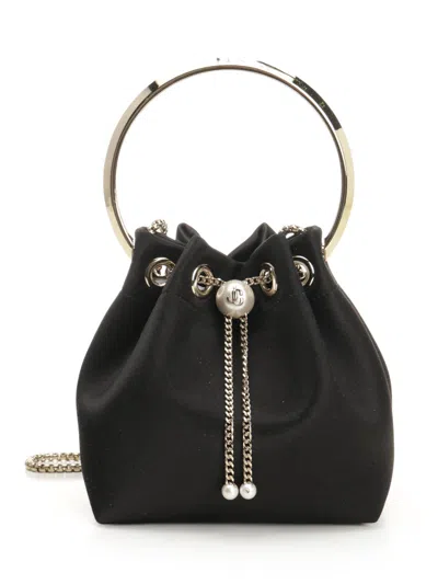 Jimmy Choo Mirror Fabric W/metal Handle Handbags Black