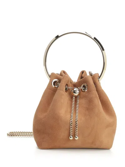 Jimmy Choo Mirror Fabric W/metal Handle Handbags Brown