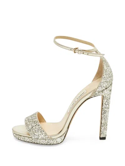 Pre-owned Jimmy Choo Misty Glitter-detail Heeled Sandals In Silver