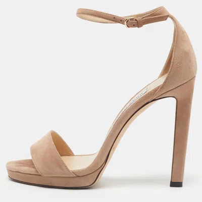Pre-owned Jimmy Choo Misty Size 38.5 Beige Suede Ankle Strap Sandals