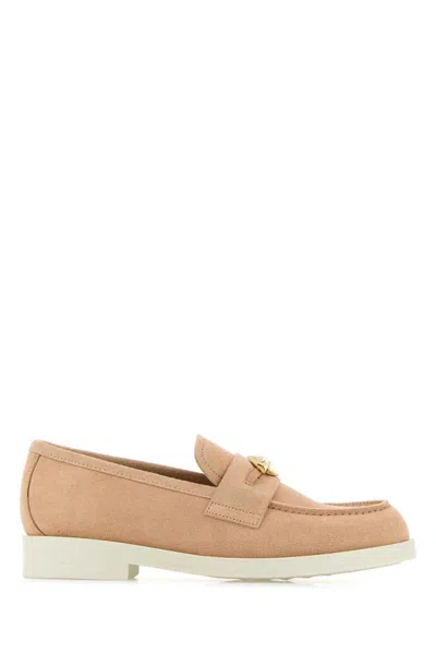 Jimmy Choo Pink Suede Maddie Diamond Loafers In Beige