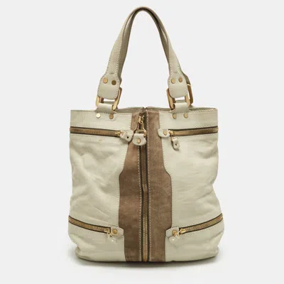 Pre-owned Jimmy Choo Mona Large Grey/green Leather And Suede Tote In Gray
