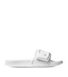 Jimmy Choo Leather Trim Open Toe Pool Slippers In White
