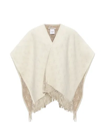 Jimmy Choo Monogram Fringed Poncho In Neutral