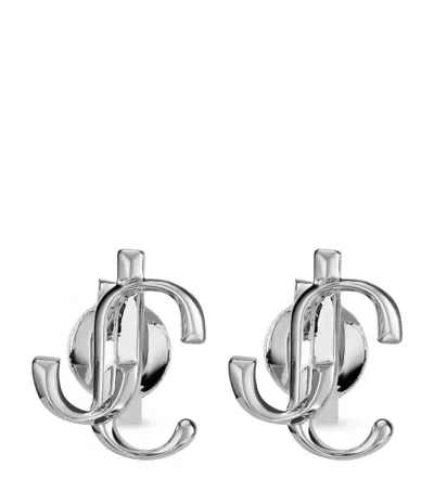 Jimmy Choo Monogram Stud Earrings In Silver