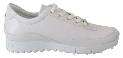 Pre-owned Jimmy Choo Monza Women White Sneakers 100% Leather Solid Flat Athletic Trainers