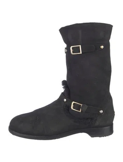 Pre-owned Jimmy Choo Moto Suede Moto Boots In Black