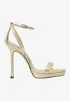 Jimmy Choo Moza Platform 120 Platinum Brilliance Fabric Sandals In Gold