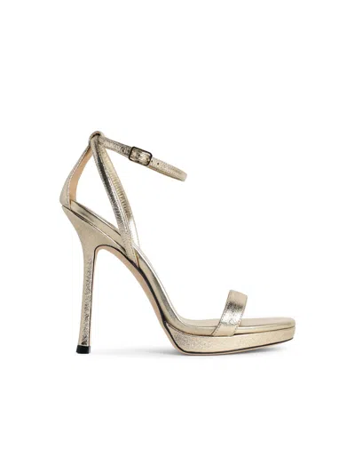 JIMMY CHOO JIMMY CHOO MOZA 120' PLATINUM FABRIC SANDALS