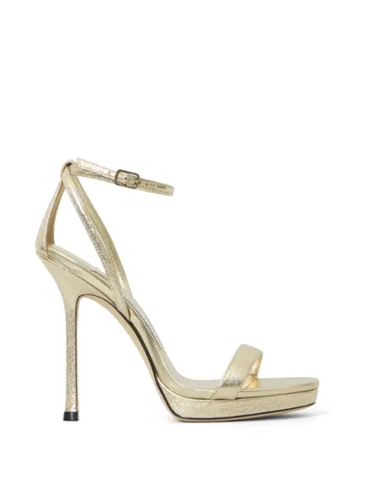 Jimmy Choo Moza Platform 120 Platinum Brilliance Fabric Sandals In Gold