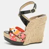 Jimmy Choo Multicolor Canvas And Patent Leather Wedge Sandals In Multi