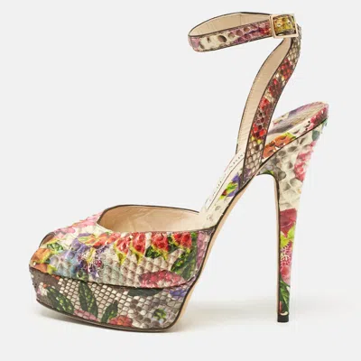 Pre-owned Jimmy Choo Multicolor Floral Python Lola Platform Sandals Size 39.5