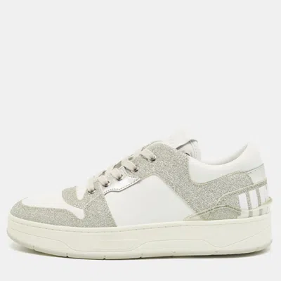 Pre-owned Jimmy Choo Multicolor Glitter And Leather Raine Lace Up Sneakers Size 40 In White
