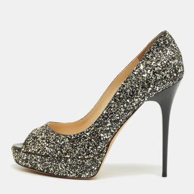 Jimmy Choo Multicolor Glitter Peep Toe Pumps In Gray