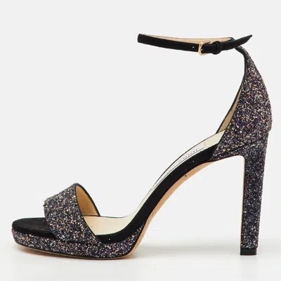 Jimmy Choo Multicolor Glitter Suede Misty Ankle Strap Sandals In Black