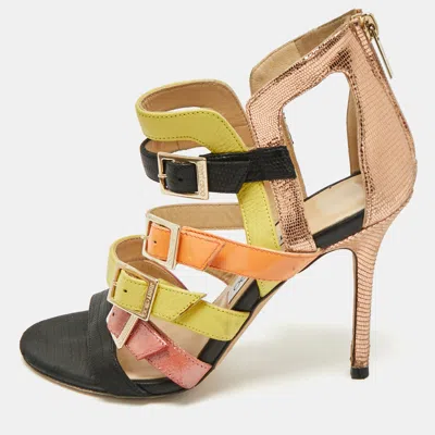 Pre-owned Jimmy Choo Multicolor Leather And Patent Bronx Sandals Size 37