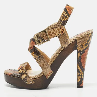 Pre-owned Jimmy Choo Multicolor Python Ankle Strap Sandals Size 36