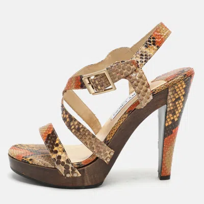 Pre-owned Jimmy Choo Multicolor Python Ankle Strap Sandals Size 38