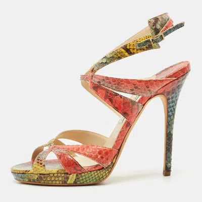 Pre-owned Jimmy Choo Multicolor Python Ankle Strap Sandals Size 40
